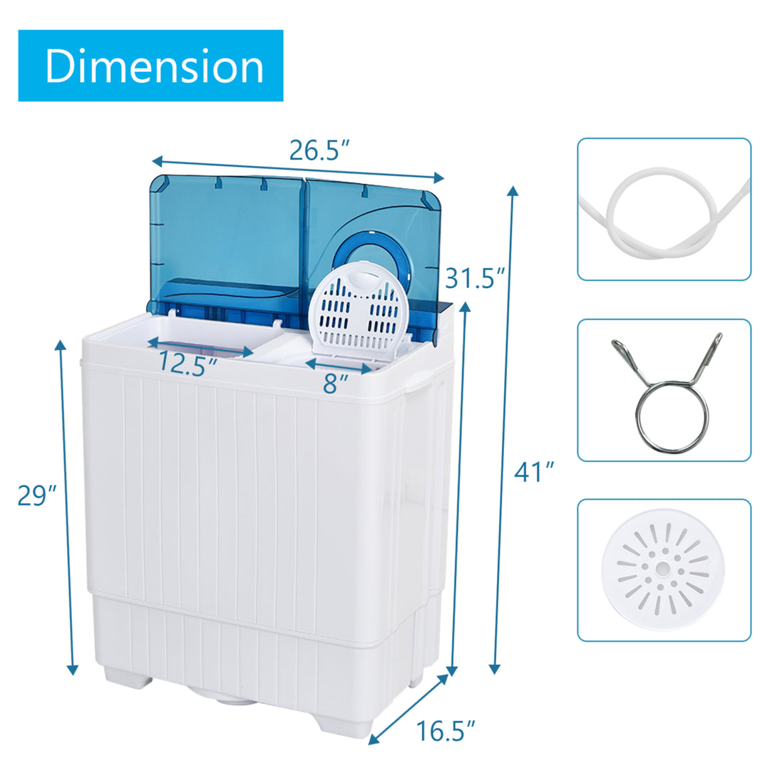 Portable Semi-automatic Washing Machine 26 lbs Twin Tub Laundry Washer Blue Image 2