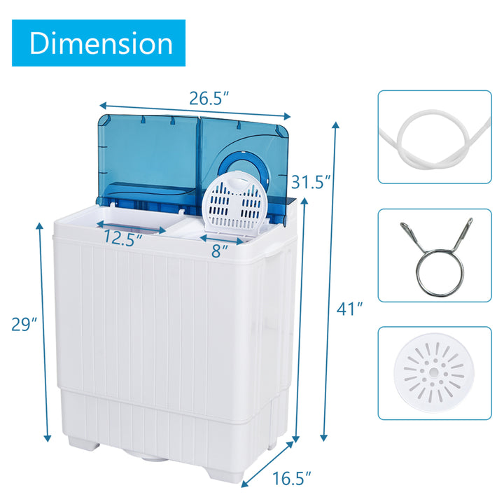 Portable Semi-automatic Washing Machine 26 lbs Twin Tub Laundry Washer Blue Image 2