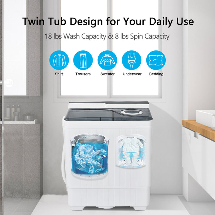 Portable Semi-automatic Washing Machine 26 lbs Twin Tub Laundry Washer Grey Image 5