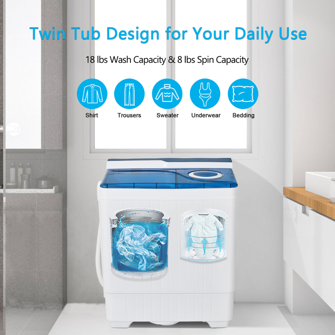 Portable Semi-automatic Washing Machine 26 lbs Twin Tub Laundry Washer Blue Image 5