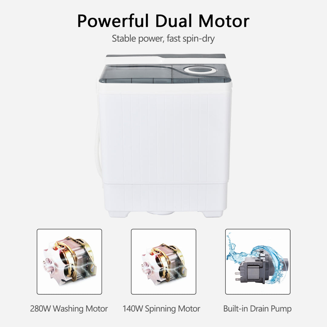 Portable Semi-automatic Washing Machine 26 lbs Twin Tub Laundry Washer Grey Image 8