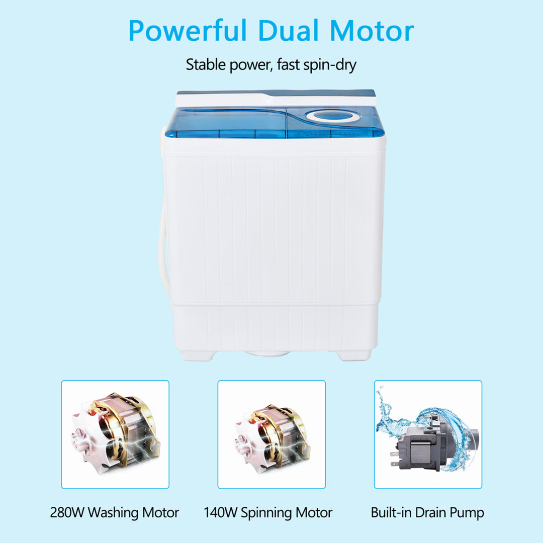 Portable Semi-automatic Washing Machine 26 lbs Twin Tub Laundry Washer Blue Image 8