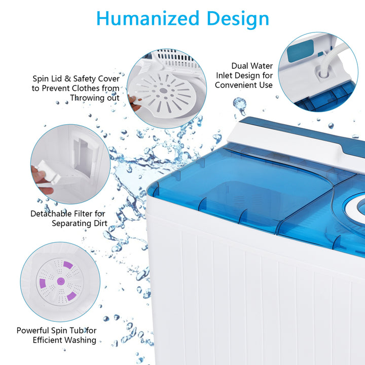 Portable Semi-automatic Washing Machine 26 lbs Twin Tub Laundry Washer Blue Image 9