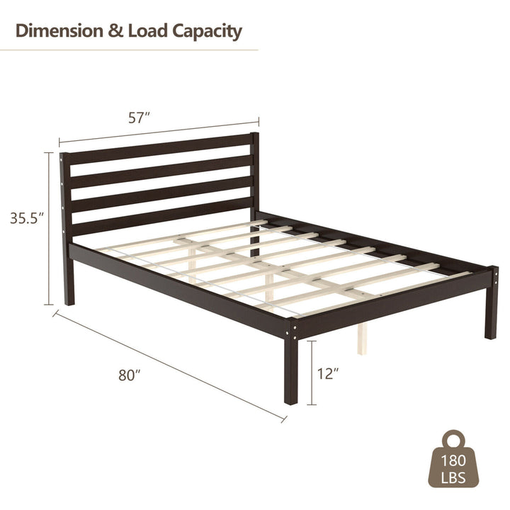 Full Wood Platform Bed Frame Headboard Slat Support Mattress Foundation Image 2