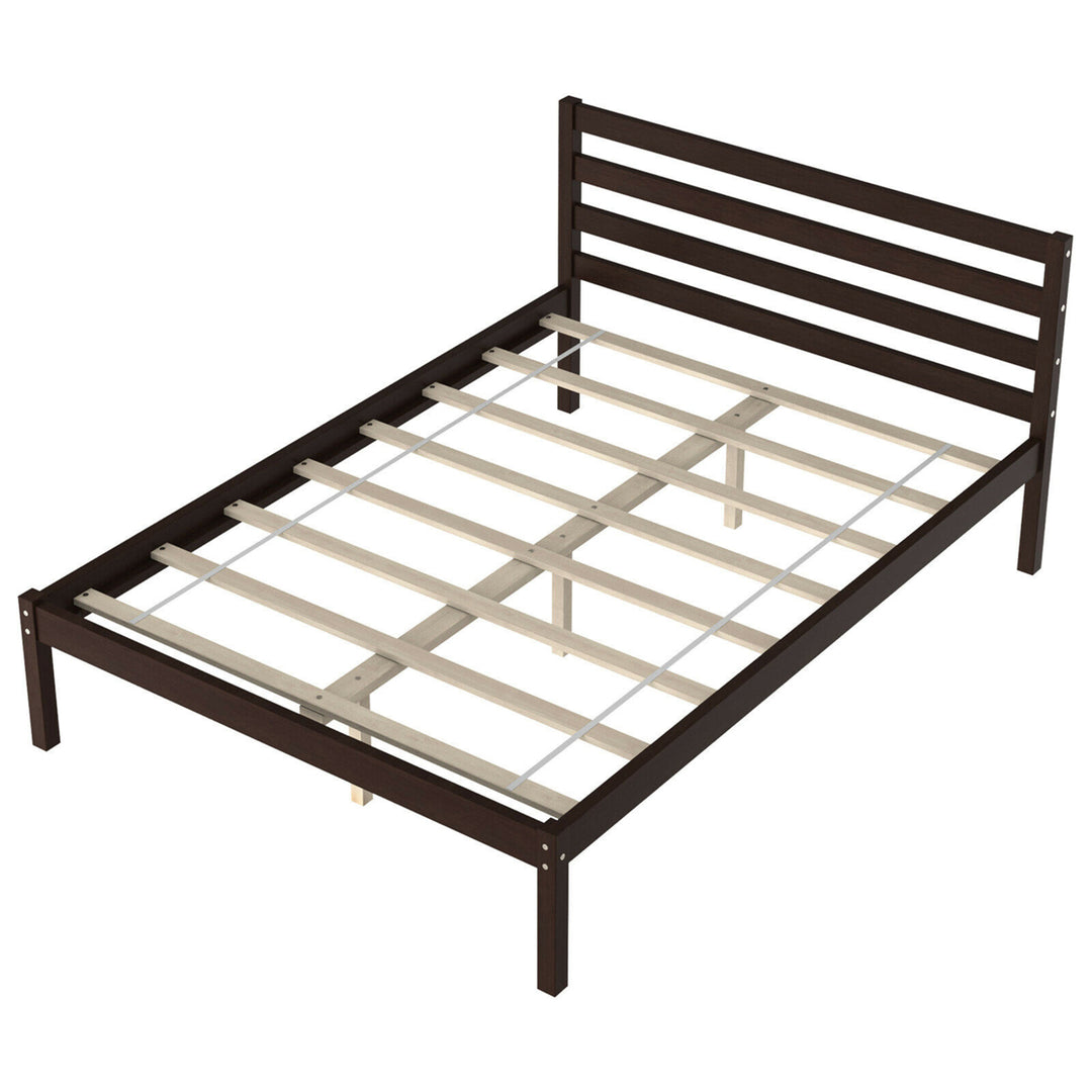 Full Wood Platform Bed Frame Headboard Slat Support Mattress Foundation Image 10