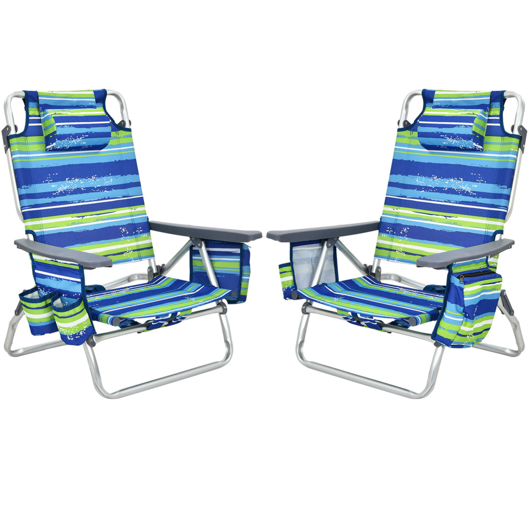 2PCS Folding Backpack Beach Chair Reclining Camping Chair w/ Storage Bag Image 1