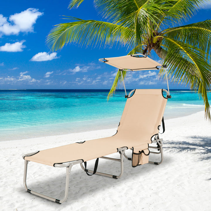 Foldable Lounge Chair Adjustable Outdoor Beach Patio Pool Recliner W/ Sun Shade Image 3