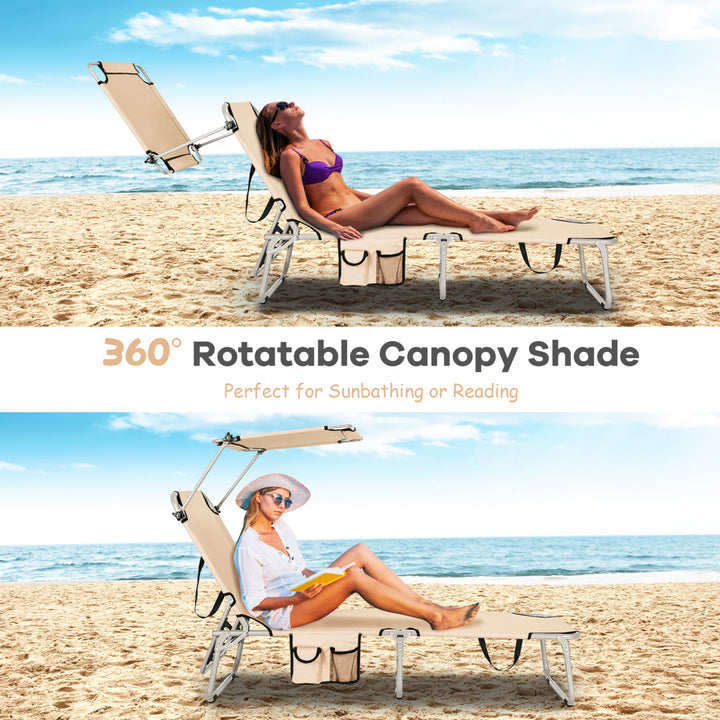 Foldable Lounge Chair Adjustable Outdoor Beach Patio Pool Recliner W/ Sun Shade Image 6