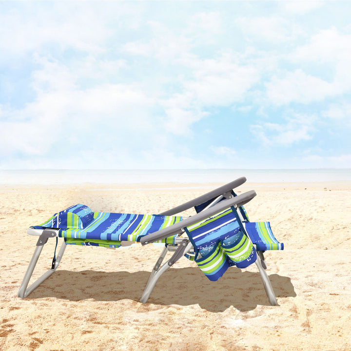 2PCS Folding Backpack Beach Chair Reclining Camping Chair w/ Storage Bag Image 5