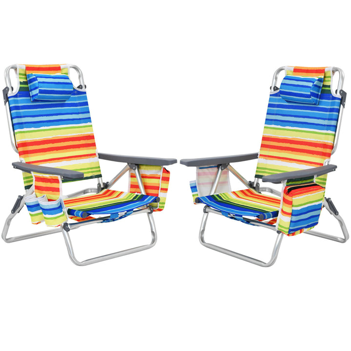 2PCS Folding Beach Backpack Chair Reclining Camping Chair w/ Storage Bag Image 1