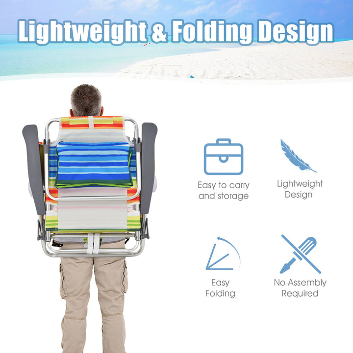 2PCS Folding Beach Backpack Chair Reclining Camping Chair w/ Storage Bag Image 6