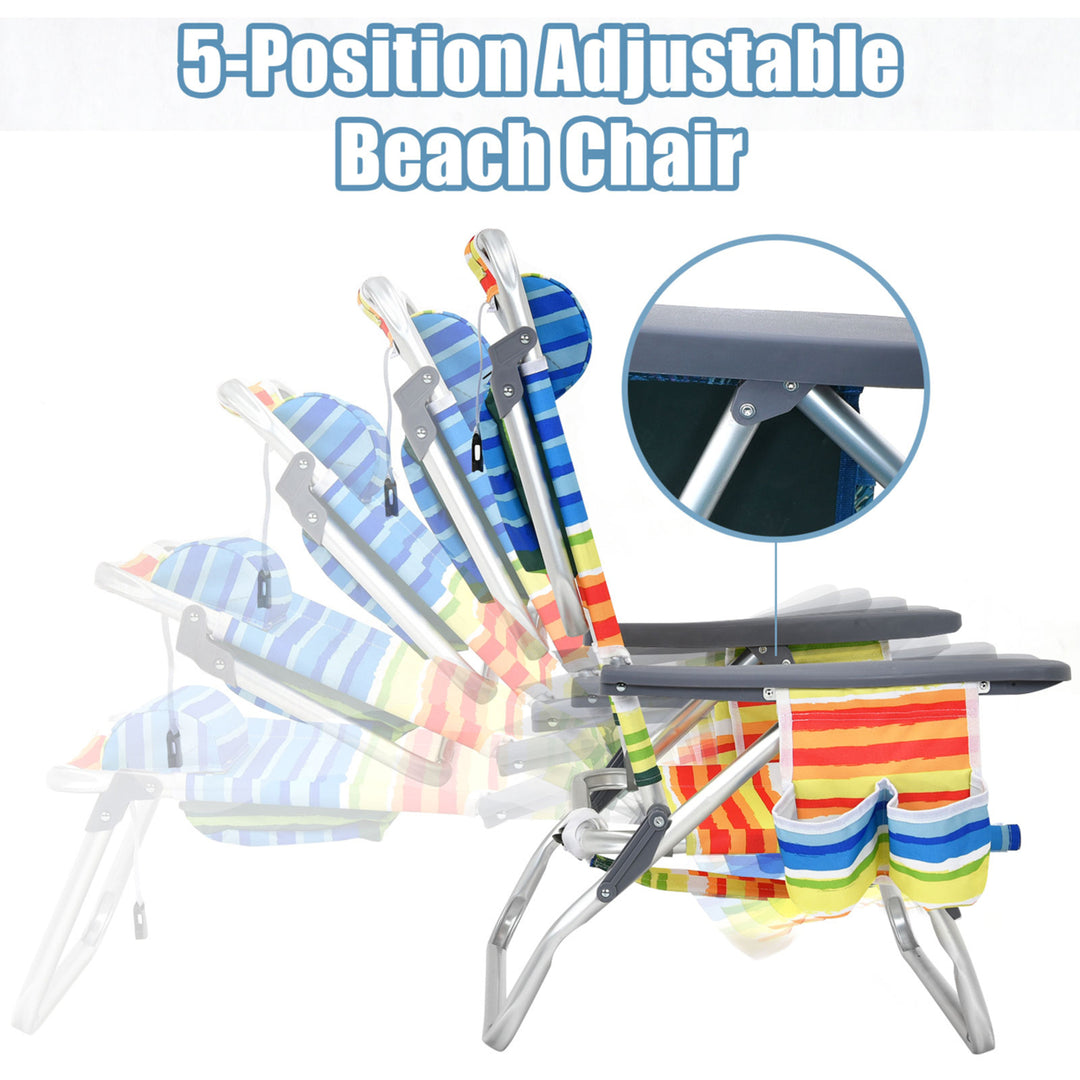 2PCS Folding Beach Backpack Chair Reclining Camping Chair w/ Storage Bag Image 7