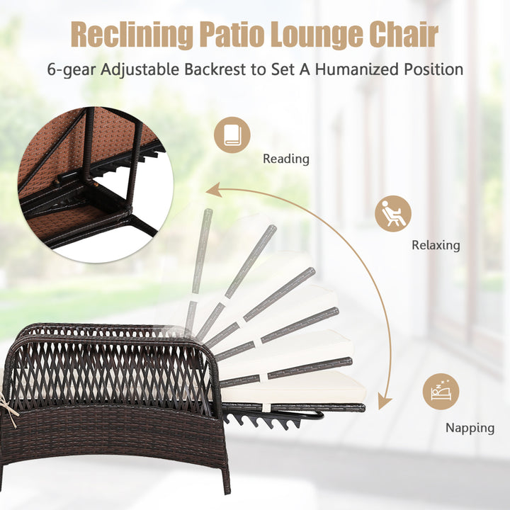 Rattan Patio Lounge Chair Chaise w/ Adjustable Backrest Cushion and Pillow Image 6