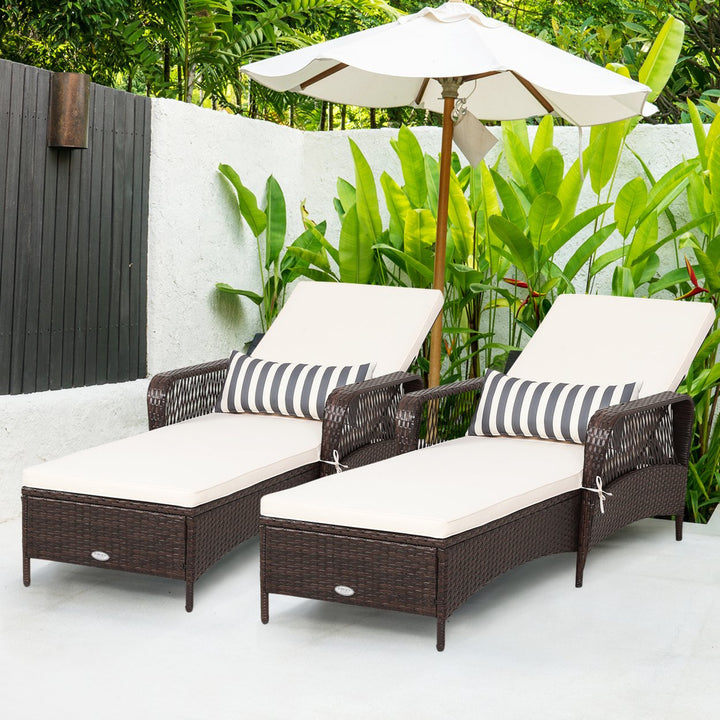 Set of 2 Rattan Patio Lounge Chair Chaise w/ Adjustable Backrest Cushion and Pillow Image 1