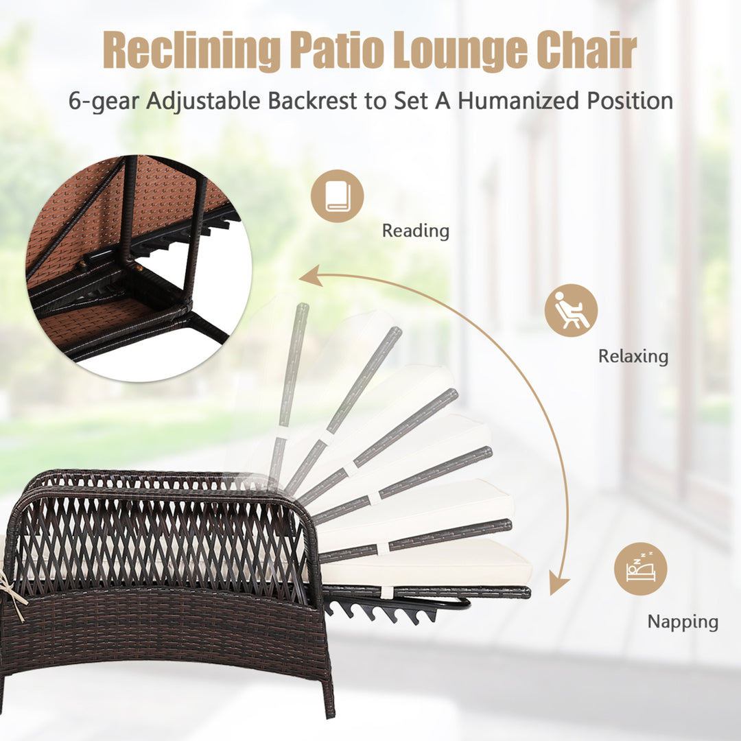 Set of 2 Rattan Patio Lounge Chair Chaise w/ Adjustable Backrest Cushion and Pillow Image 7