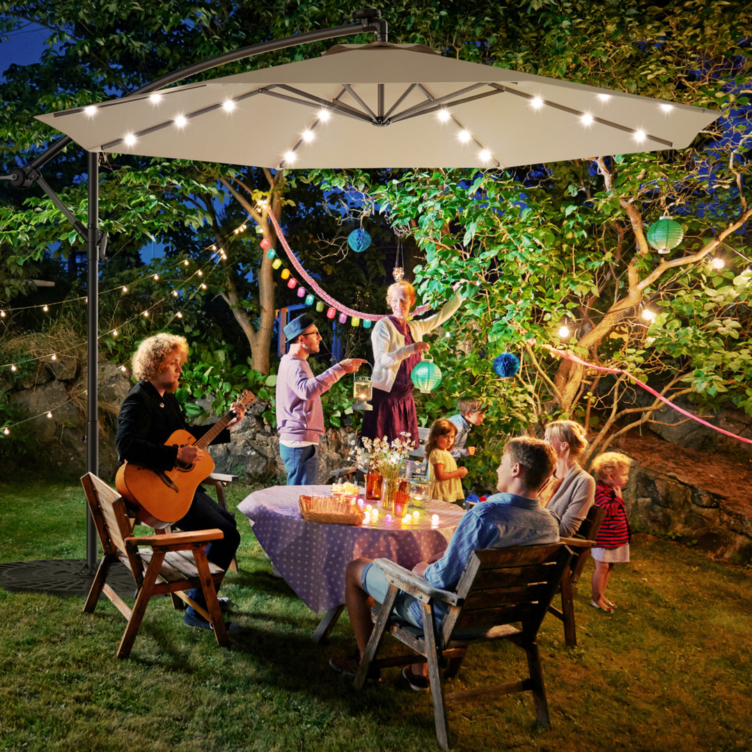 10Ft Patio Solar LED Outdoor Offset Hanging Umbrella w/ 24 Lights Image 4