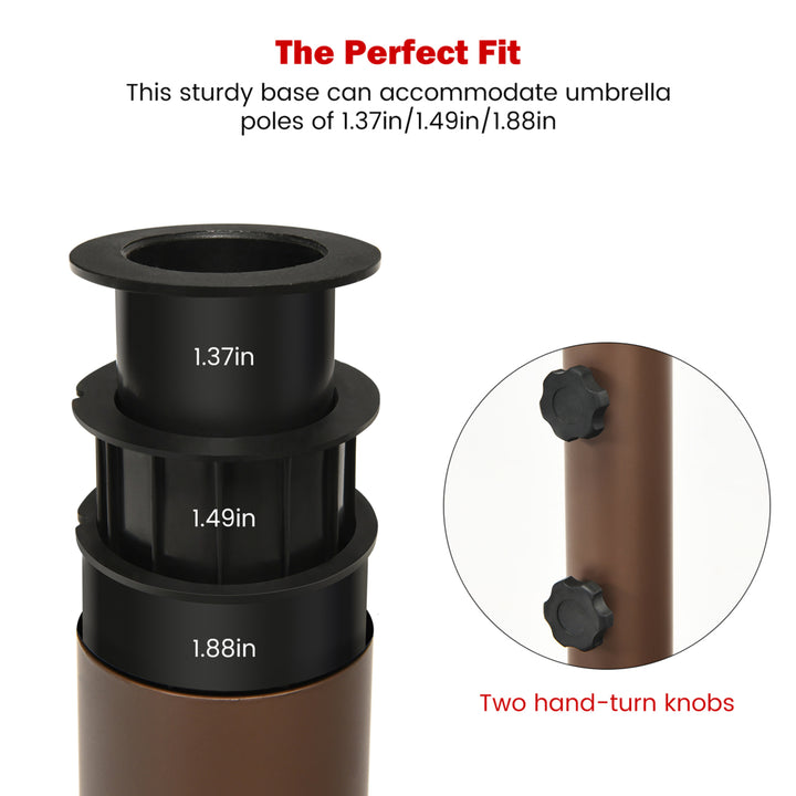 Round Weighted Patio Umbrella Base Stand 50 lbs w/ 3 Adapters Brown Image 6