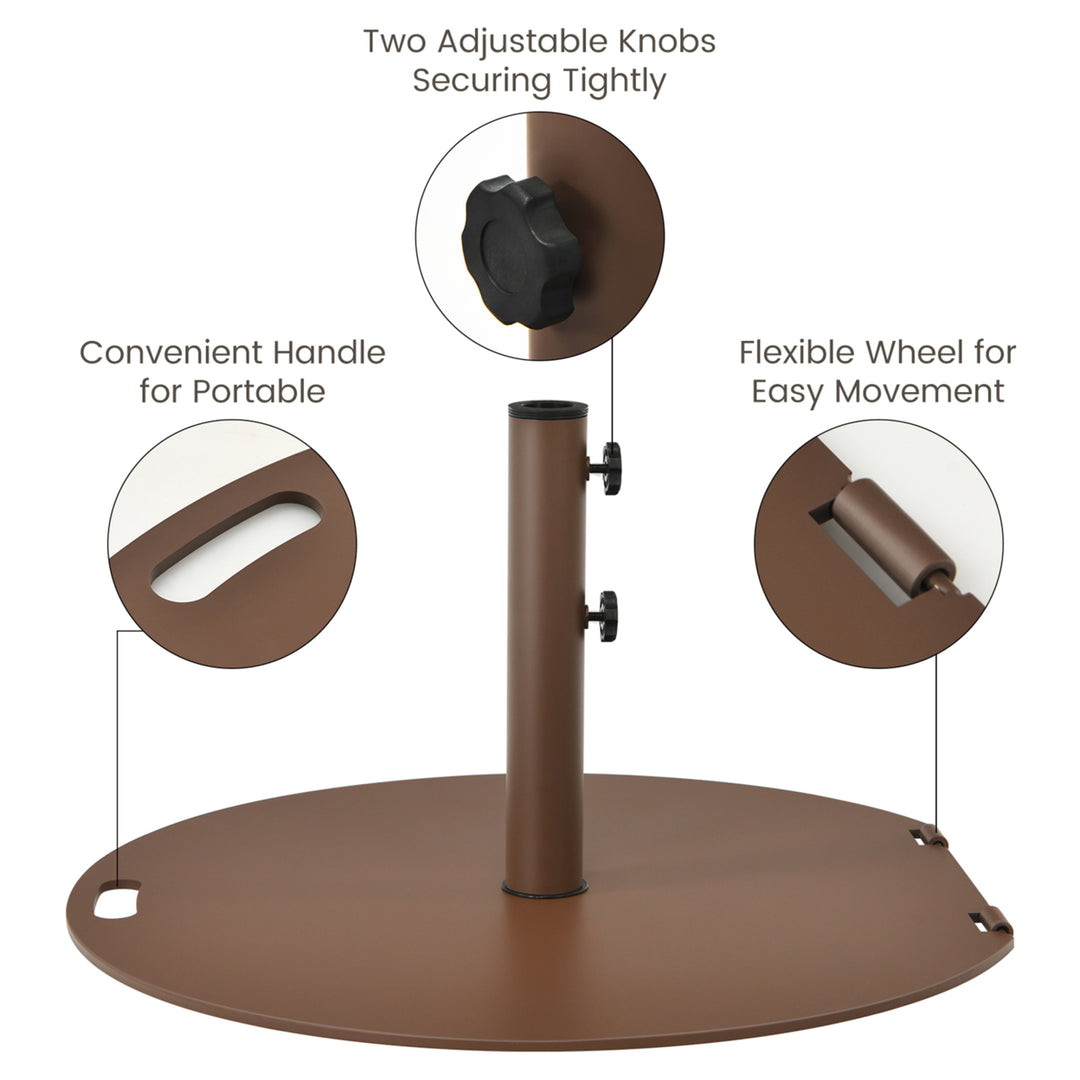 Round Weighted Patio Umbrella Base Stand 50 lbs w/ 3 Adapters Brown Image 7