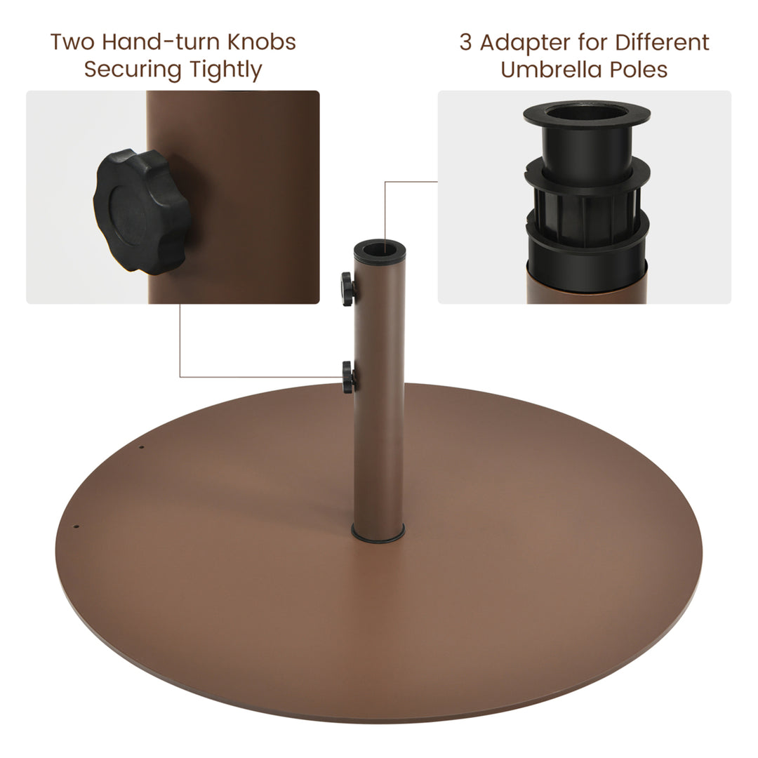 Round Weighted Patio Umbrella Base Stand 59 lbs w/ 3 Adapters Brown Image 7