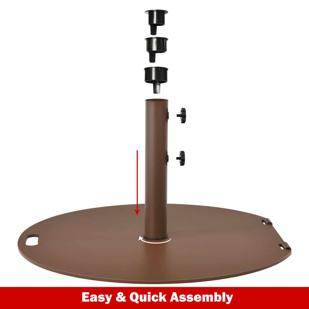 Round Weighted Patio Umbrella Base Stand 50 lbs w/ 3 Adapters Brown Image 9