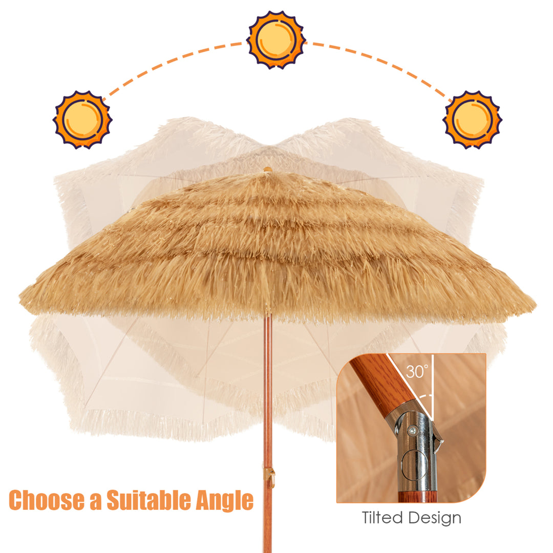 6.5ft Thatch Tiki Beach Umbrella Outdoor Patio Umbrella w/ Adjustable Tilt Image 7