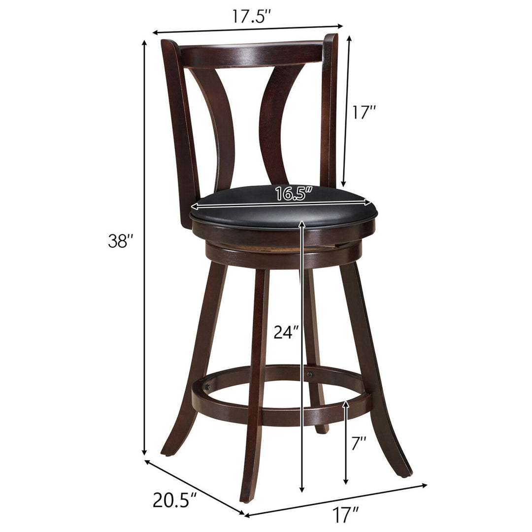 Set of 2 Swivel Bar stool 24 Counter Height Leather Padded Dining Kitchen Chair Image 2