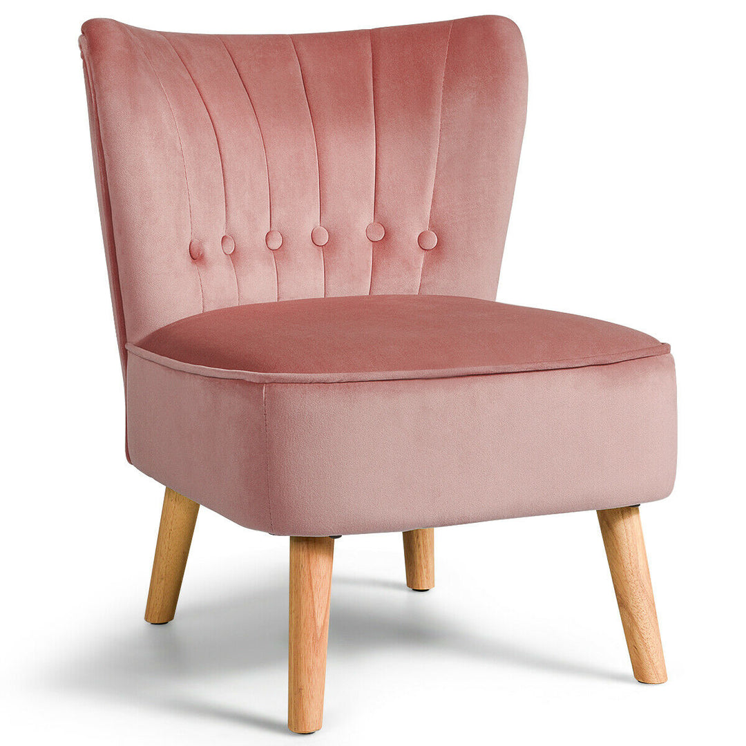 Armless Accent Chair Tufted Velvet Leisure Chair Single Sofa Upholstered Pink Image 1