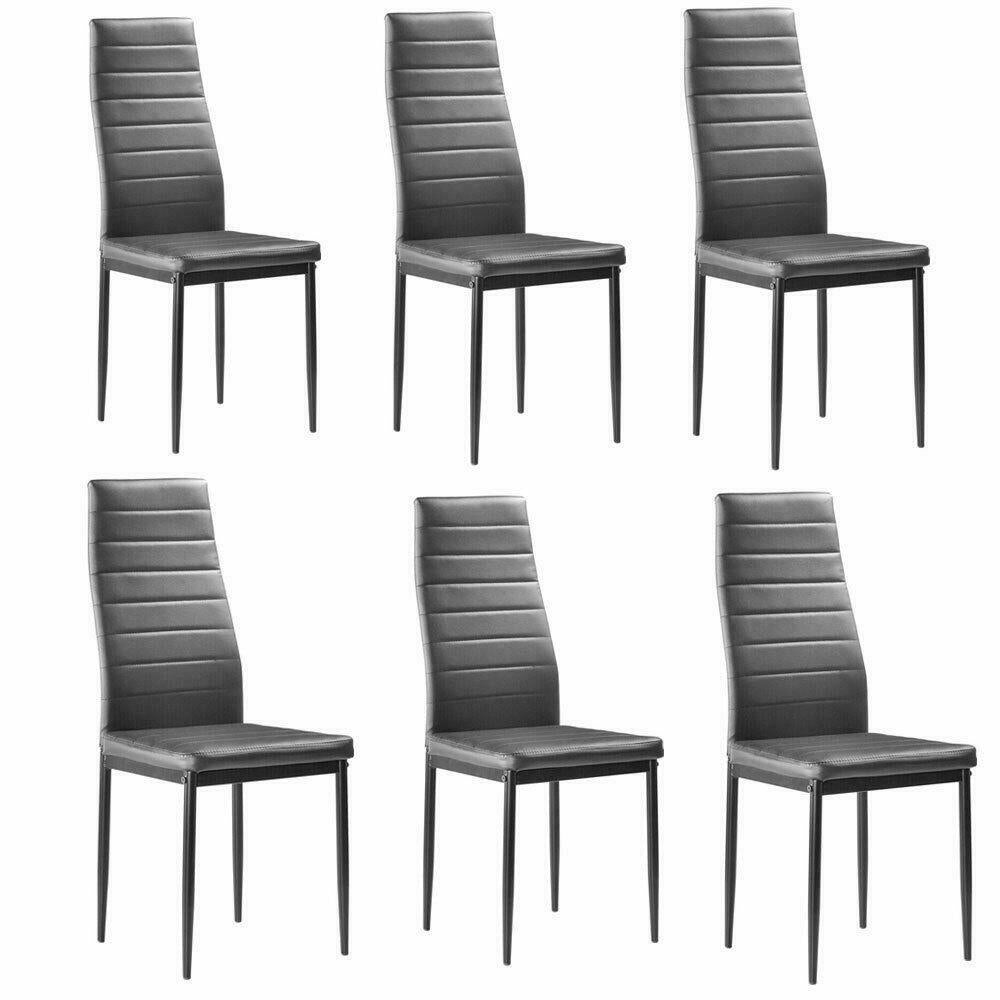 Set of 6 PU Leather Dining Side Chair Modern Elegant Design Home Furniture Black Image 1