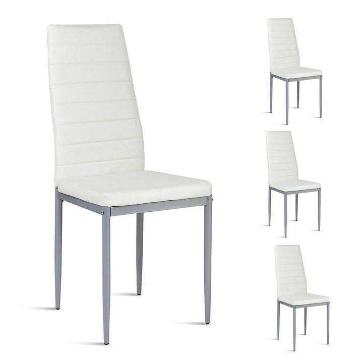 Set of 4 PVC Leather Dining Side Chairs Elegant Design Home Furniture White Image 1