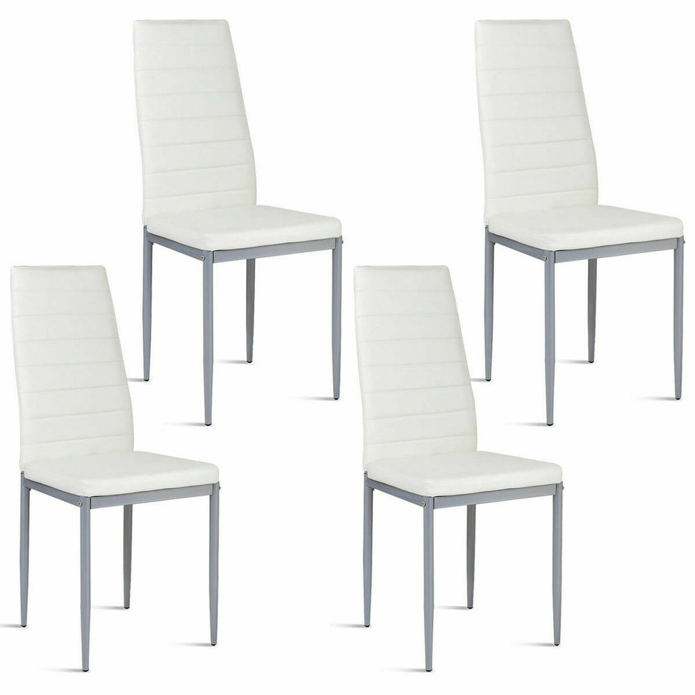 Set of 4 PVC Leather Dining Side Chairs Elegant Design Home Furniture White Image 2