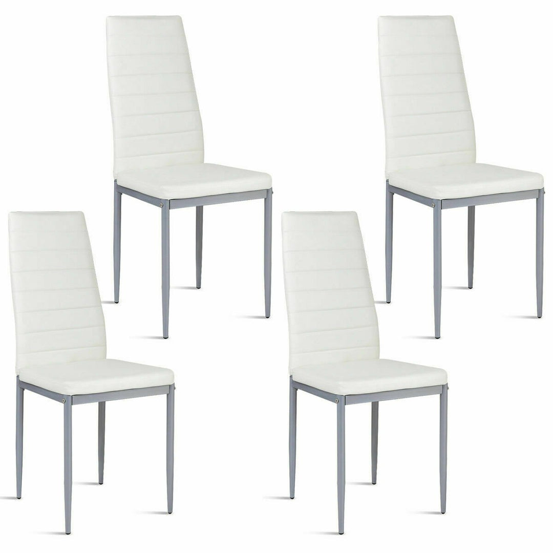 Set of 4 PVC Leather Dining Side Chairs Elegant Design Home Furniture White Image 2