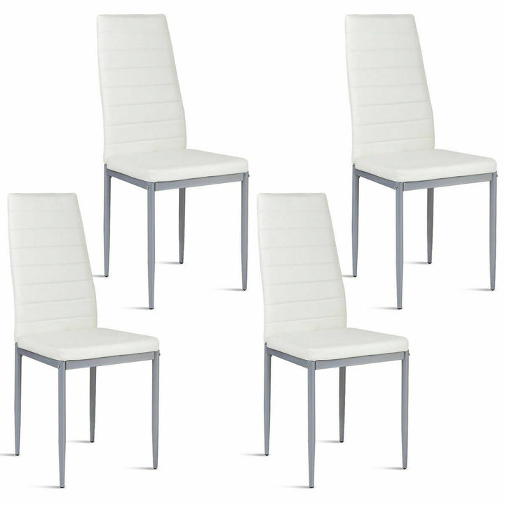 Set of 4 PVC Leather Dining Side Chairs Elegant Design Home Furniture White Image 2