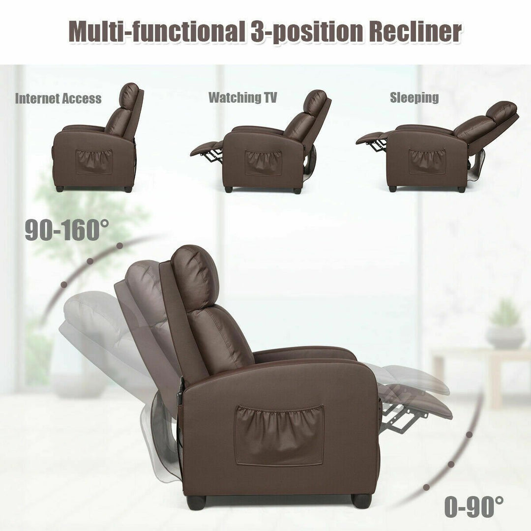 Massage Recliner Chair Single Sofa PU Leather Padded Seat w/ Footrest Brown Image 1