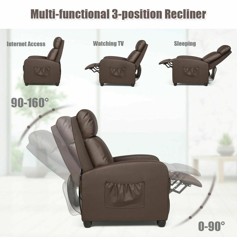 Massage Recliner Chair Single Sofa PU Leather Padded Seat w/ Footrest Brown Image 1