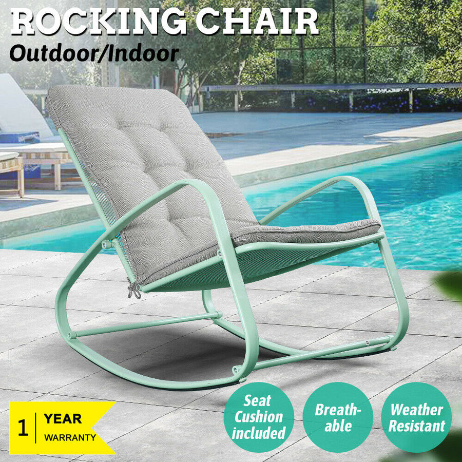 Rocking Chair Outdoor Patio Rocker Garden Metal Seat Furniture Padded Cushion Image 1