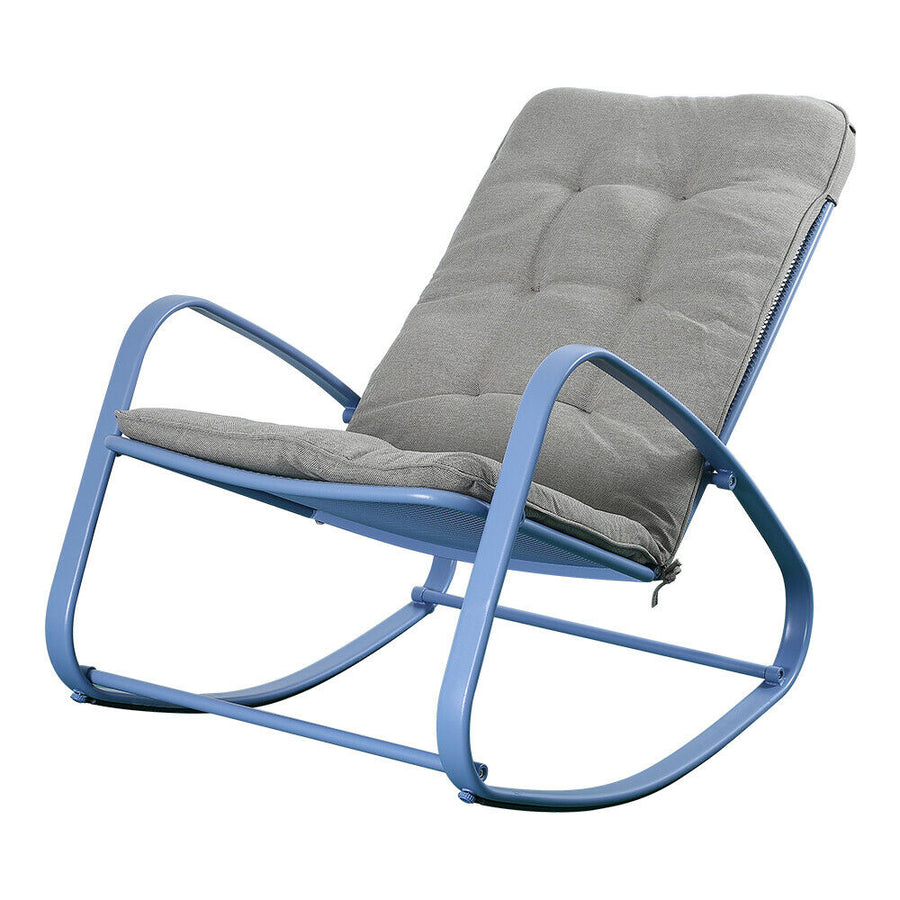 Rocking Chair Indoor Outdoor Patio Porch Metal Seat Furniture Cushion Blue Yard Image 1