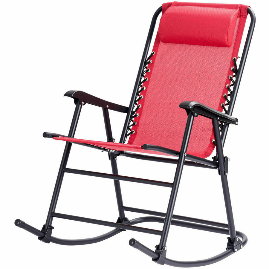 Goplus Folding Zero Gravity Rocking Chair Rocker w/Headrest Outdoor Patio Red Image 1