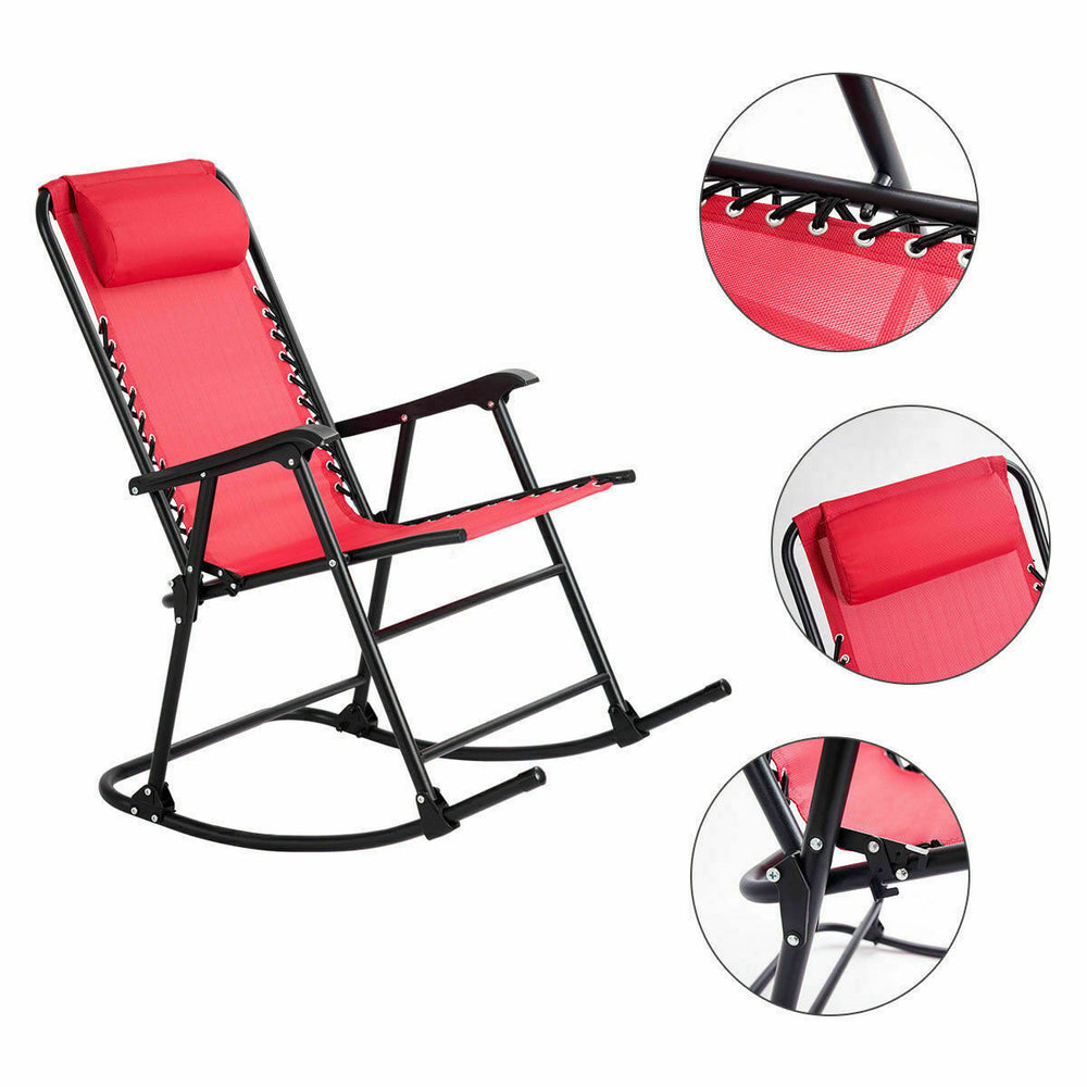 Goplus Folding Zero Gravity Rocking Chair Rocker w/Headrest Outdoor Patio Red Image 2