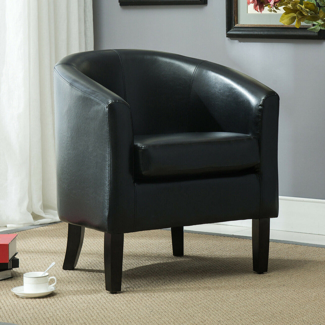 Club Chair Tub Faux Leather Armchair Seat Accent Living, Black Image 1