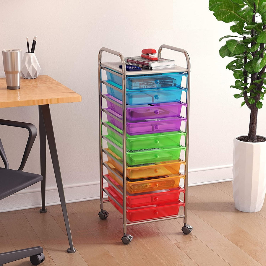 10-Drawer Rolling Storage Cart, Mobile Organizer with Locking Casters, Makeup Organizer and Storage Image 1