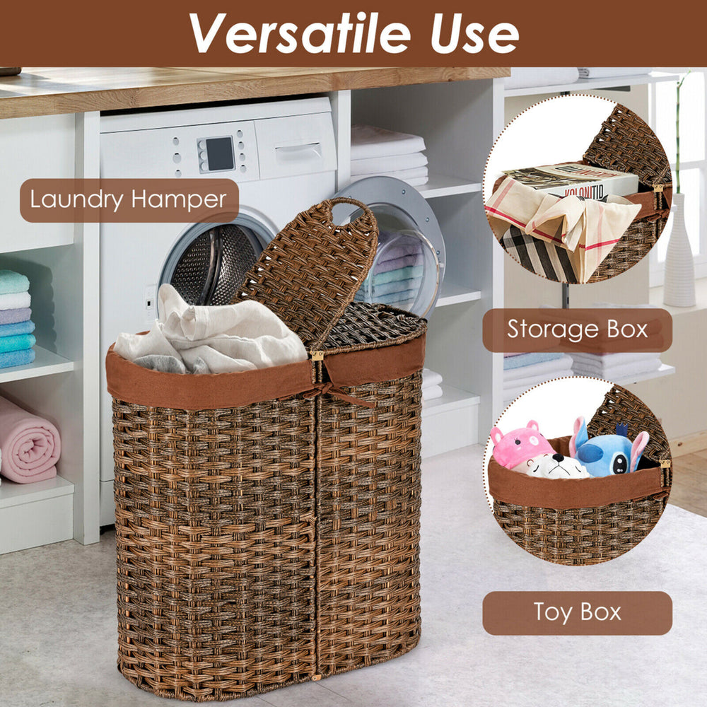 Handwoven Laundry Hamper Laundry Basket w/2 Removable Liner Bags Image 2