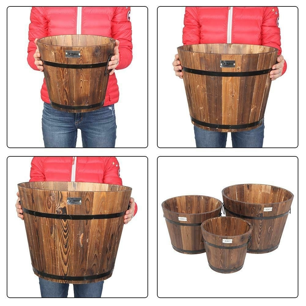 Rustic Whiskey Barrel Planter Pot Wooden Large Garden Patio Outdoor Flower Plant Image 1