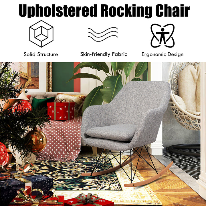 Rocking Chair Fabric Rocker Upholstered Single Sofa Chair Accent Armchair Grey Image 5