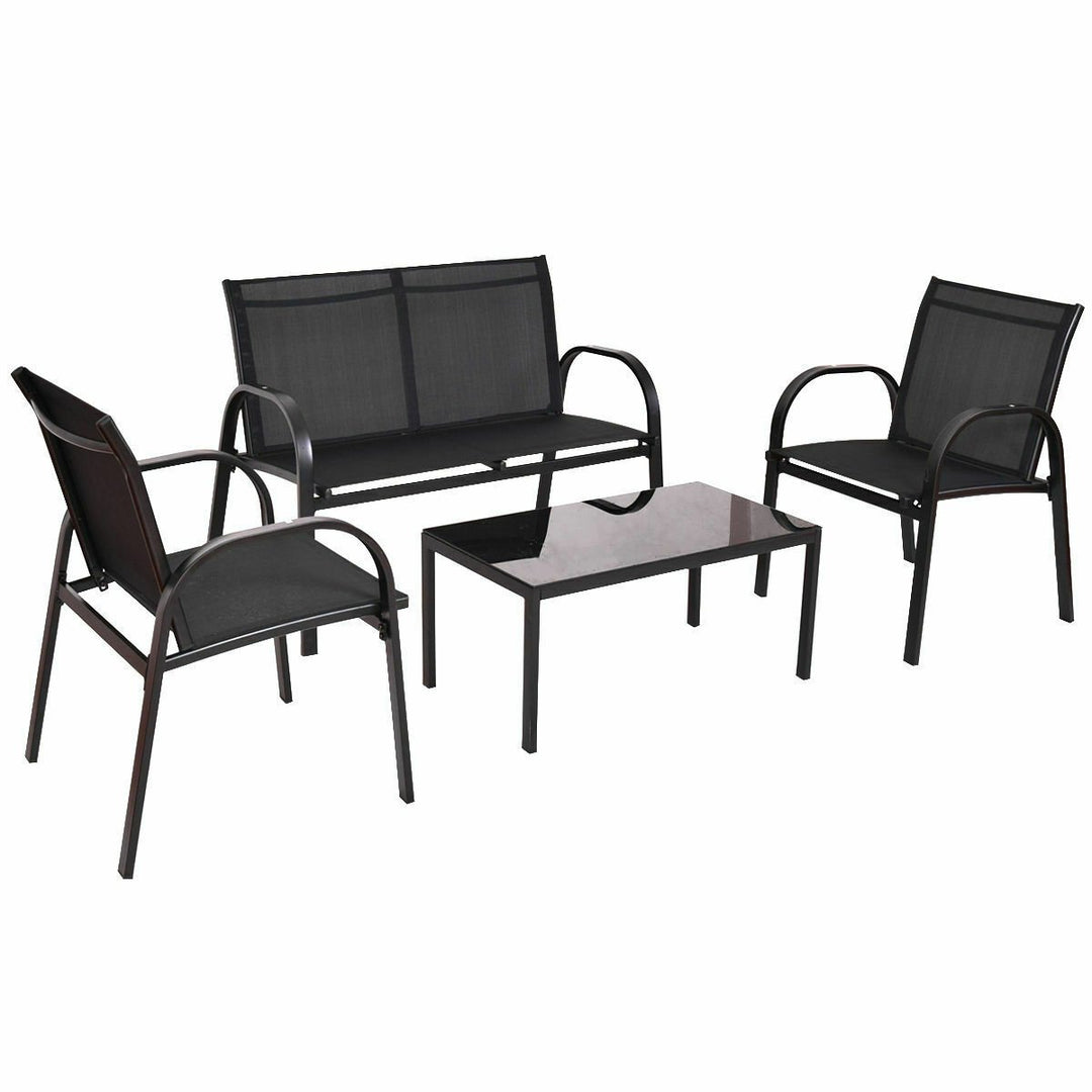 4 PCS Patio Furniture Set Sofa Coffee Table Steel Frame Garden Deck Black Image 1