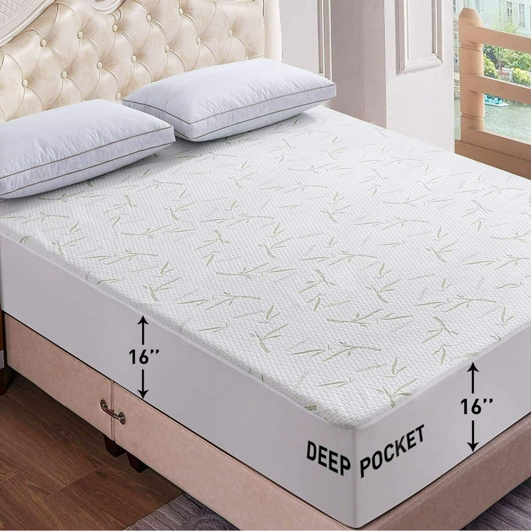 King Size Bamboo Mattress Protector Hypoallergenic and Breathable Waterproof Mattress Cover Image 1