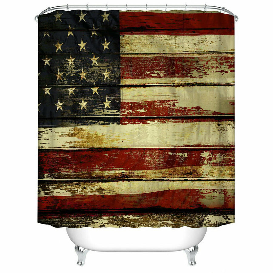 72 x 72 inch American Flag Decor Shower Curtain Set Art Bath Curtains + 12 Hooks Image 1