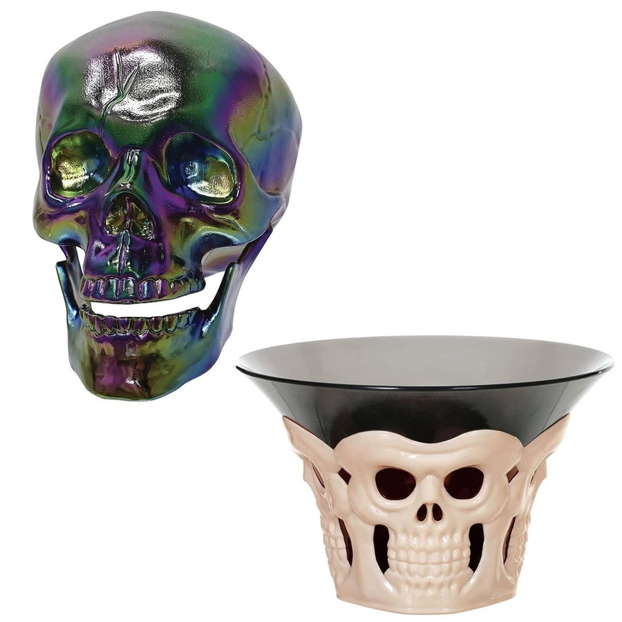 Seasons Bone Skull Candy Bowl and Skull Oil Slick Iridescent Image 1