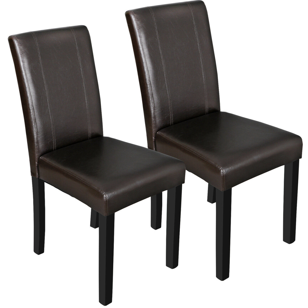 Dining Parson Chair Set of 2 Armless Kitchen Room Brown Leather Backrest Elegant Image 1