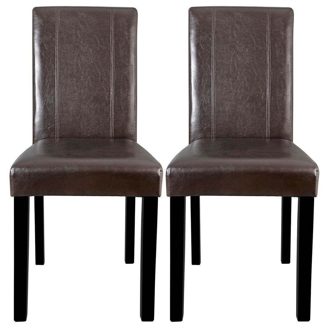 Dining Parson Chair Set of 2 Armless Kitchen Room Brown Leather Backrest Elegant Image 2