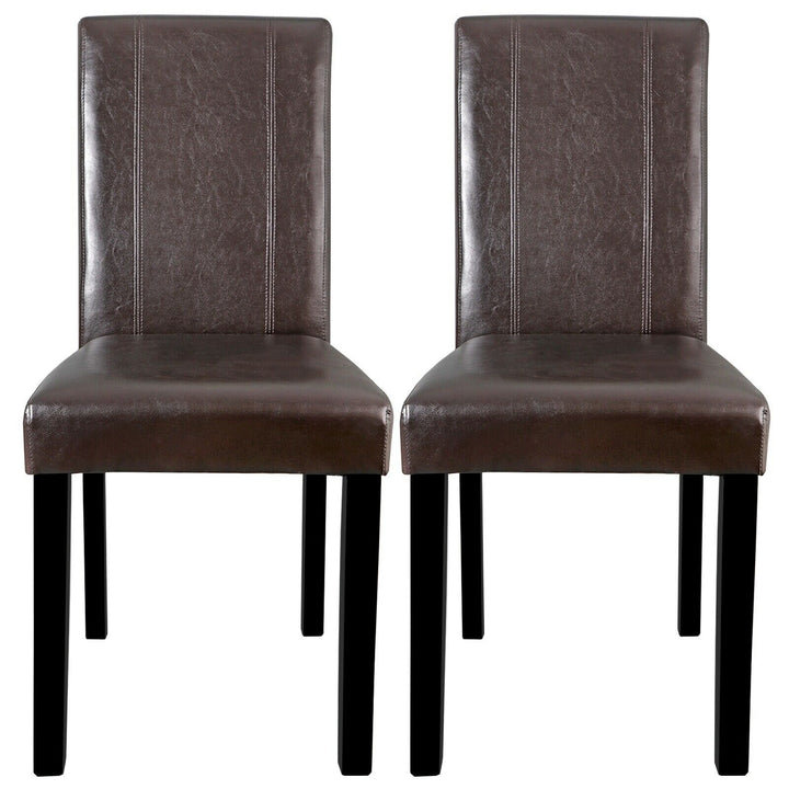 Dining Parson Chair Set of 2 Armless Kitchen Room Brown Leather Backrest Elegant Image 2